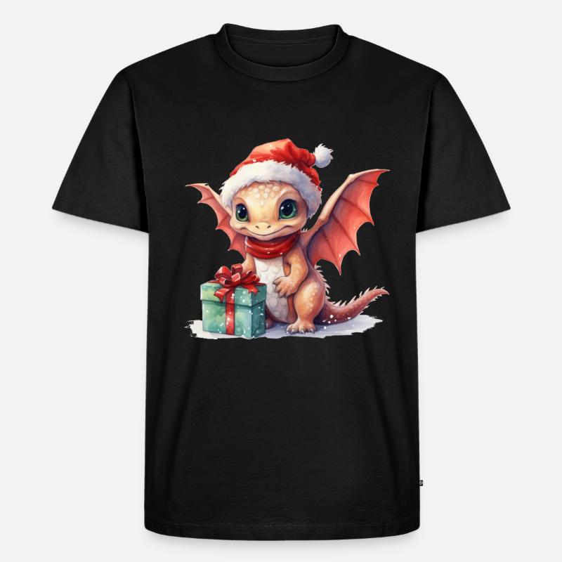 Weihnachtsdrache mit Geschenk - Männer Premium Bio T-Shirt - Schwarz