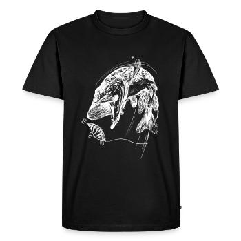 Fisch des Lebens! - Angeltshirt Hechtangriff / W - Männer Premium Bio T-Shirt - Schwarz - Vorne - Nico (187cm)
