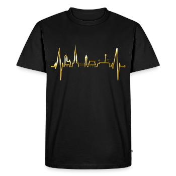 Freiburg im Breisgau Skyline Heartbeat Freiburger - Men's Premium Organic T-Shirt - black - Front - Nico (187cm)