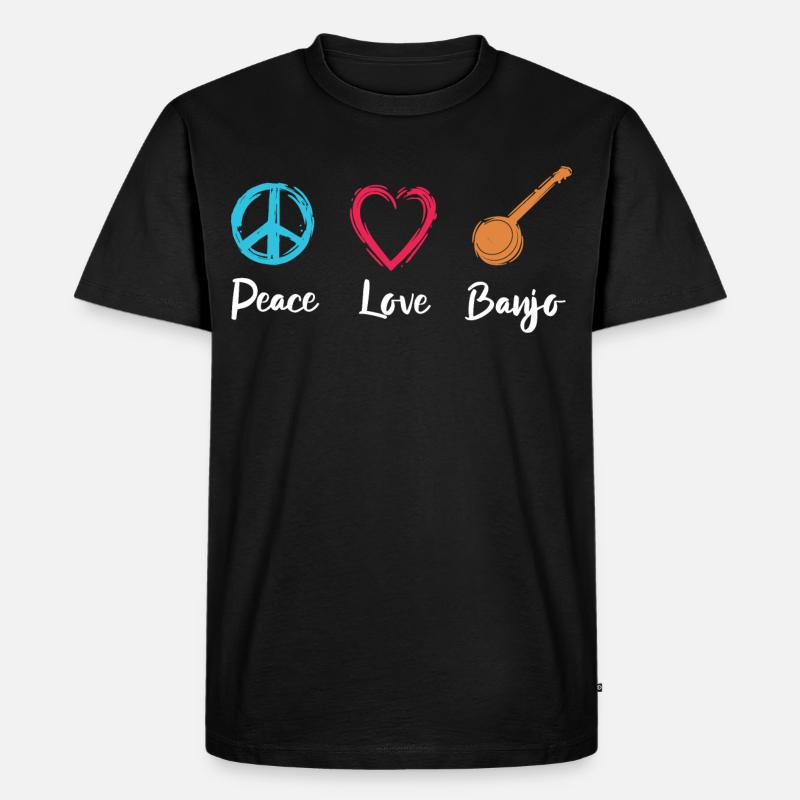 Friede Liebe Banjo - Männer Premium Bio T-Shirt - Schwarz