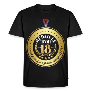 Médaille d'or des 18 ans grand prix du #Adulte - T-shirt Premium bio Homme - noir - Devant - Nico (187cm)