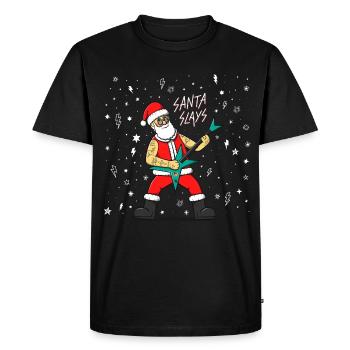 Père Noël jouant de la guitare. Noël Heavy Metal - T-shirt Premium bio Homme - noir - Devant - Nico (187cm)