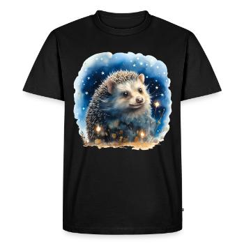Hérisson aquarelle avec ciel étoilé - T-shirt Premium bio Homme - noir - Devant - Nico (187cm)