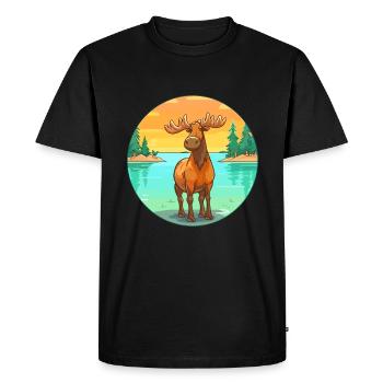 Moose Watercolor Cartoon Kawaii Clipart Animal - Men's Premium Organic T-Shirt - black - Front - Nico (187cm)