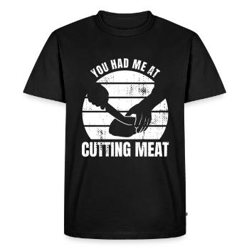 Funny Butcher Quote - Men's Premium Organic T-Shirt - black - Front - Nico (187cm)