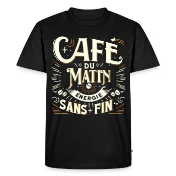 Café du matin énergie sans fin humour anniversaire - T-shirt Premium bio Homme - noir - Devant - Nico (187cm)
