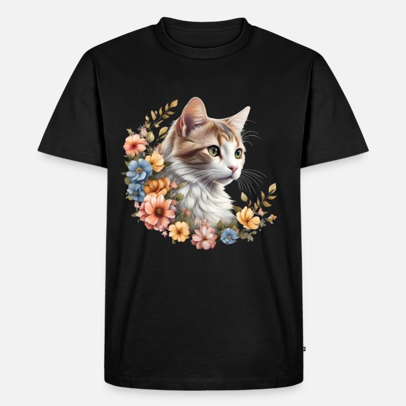Blütenpracht Samtpfote - Männer Premium Bio T-Shirt - Schwarz