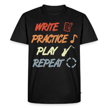 Write Practice Play Repeat - Men's Premium Organic T-Shirt - black - Front - Nico (187cm)