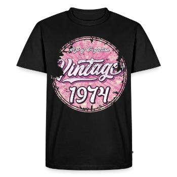 Vintage 1974 Rose Design Rétro - T-shirt Premium bio Homme - noir - Devant - Nico (187cm)