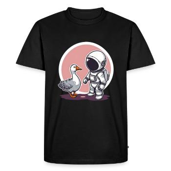 Cute Astronaut and Goose Cartoon Design | Space - Men's Premium Organic T-Shirt - black - Front - Nico (187cm)