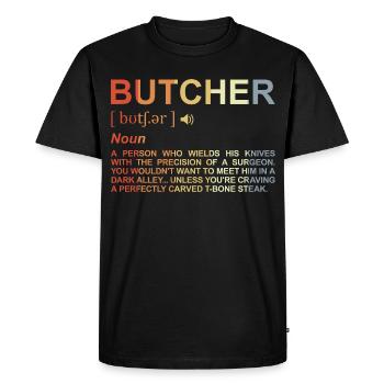 Butcher Term - Men's Premium Organic T-Shirt - black - Front - Nico (187cm)