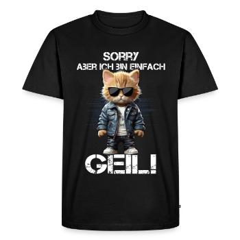 Cat hero in leather jacket & sunglasses - Men's Premium Organic T-Shirt - black - Front - Nico (187cm)