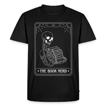Drôle Tarot carte squelette livres lecture livre Nerd - T-shirt Premium bio Homme - noir - Devant - Nico (187cm)