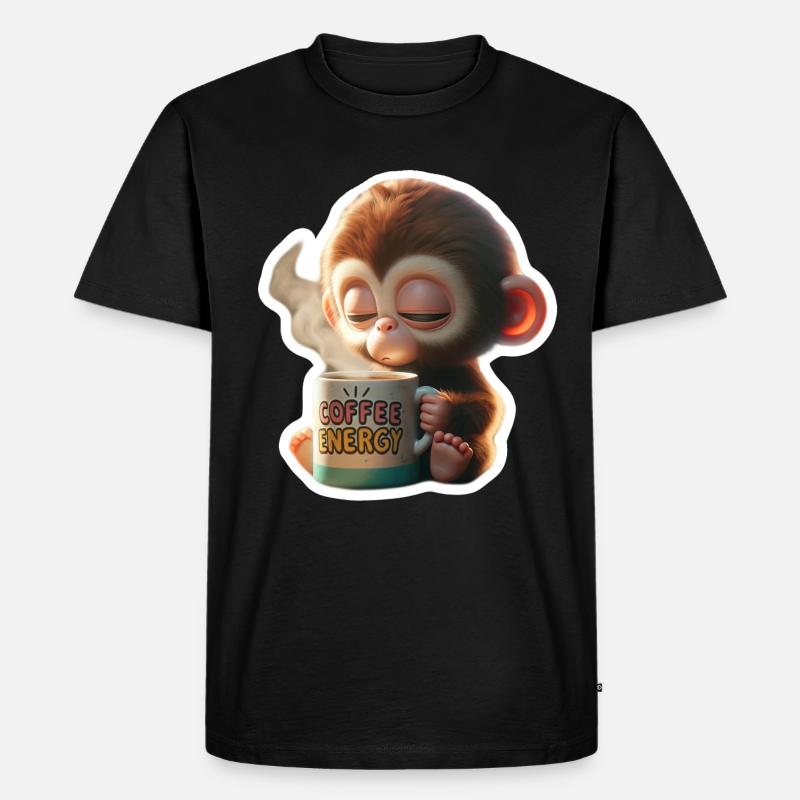 Kaffee Energie Affe Illustration - Männer Premium Bio T-Shirt - Schwarz