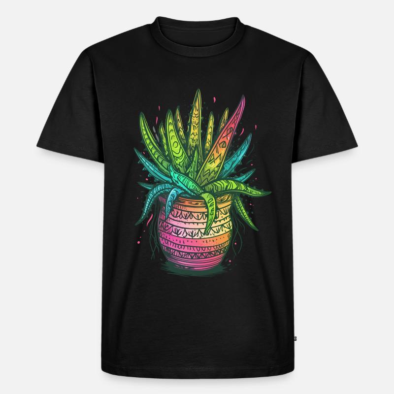 Aloe Vera Psychedelisch Sukkulente Pflanze Gärtner - Männer Premium Bio T-Shirt - Schwarz