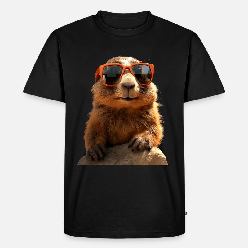 Murmeltier mit Sonnenbrille Nagetier Erdhörnchen - Männer Premium Bio T-Shirt - Schwarz