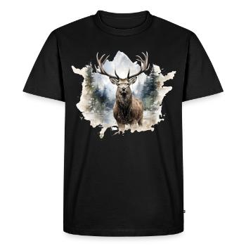 Watercolor deer in the forest - Men's Premium Organic T-Shirt - black - Front - Nico (187cm)