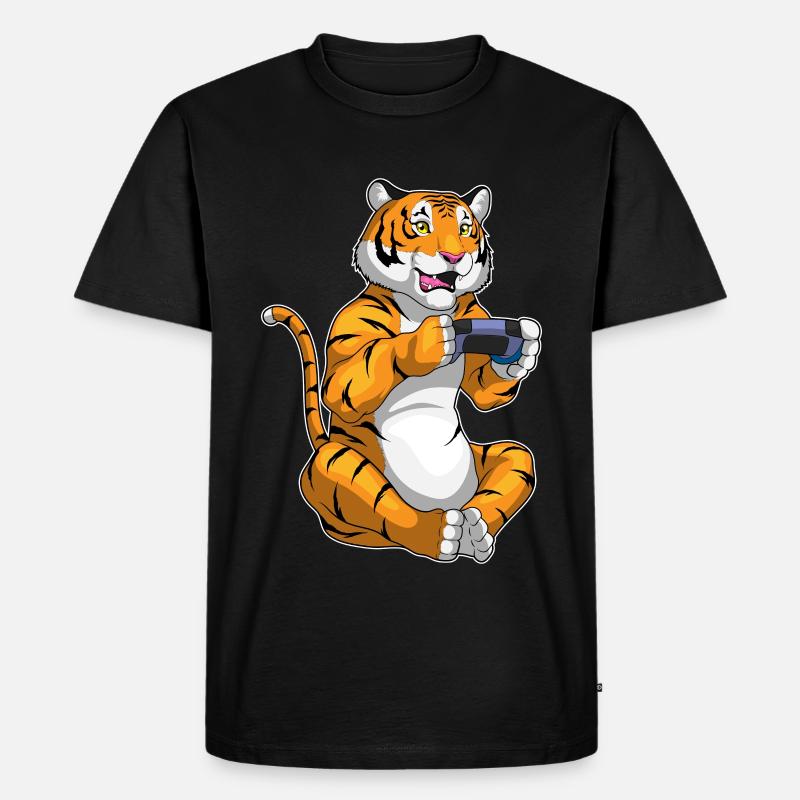 Tiger Gamer Controller - Männer Premium Bio T-Shirt - Schwarz