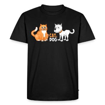 Illustration joyeuse d’un chat et d’un chien. - T-shirt Premium bio Homme - noir - Devant - Nico (187cm)