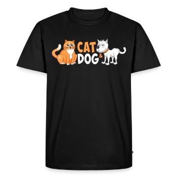 Image joyeuse d’un chat et d’un chien. - T-shirt Premium bio Homme - noir - Devant - Nico (187cm)