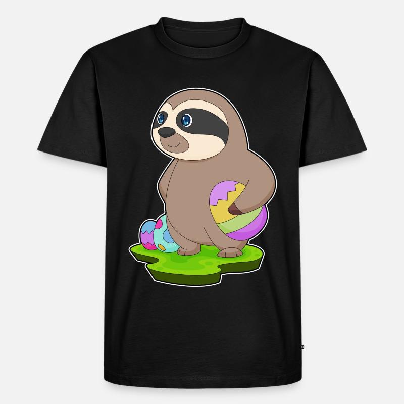 Faultier Ostern Ostereier - Männer Premium Bio T-Shirt - Schwarz