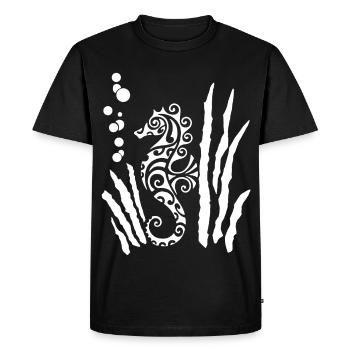 Hippocampe tribal blanc - T-shirt Premium bio Homme - noir - Devant - Nico (187cm)
