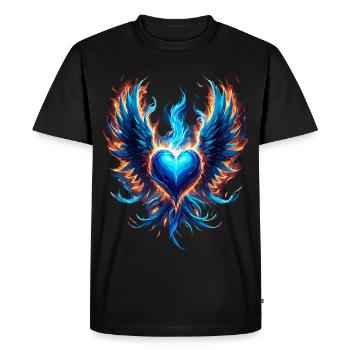 Coeur bleu mystique en flammes Cœur de phénix - T-shirt Premium bio Homme - noir - Devant - Nico (187cm)