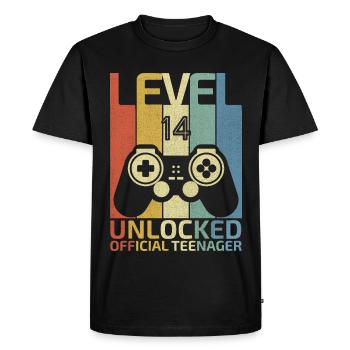 Niveau 14 : Adolescent officiel débloqué - T-shirt Premium bio Homme - noir - Devant - Nico (187cm)