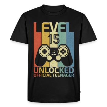 Niveau 15 Débloqué adolescent officiel - T-shirt Premium bio Homme - noir - Devant - Nico (187cm)