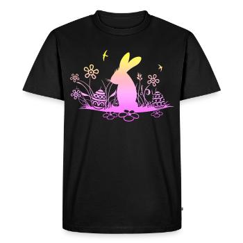 Easter bunny on meadow with swallows - Men's Premium Organic T-Shirt - black - Front - Nico (187cm)