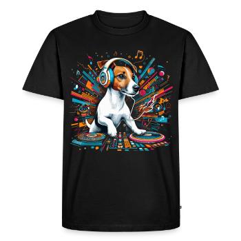 Jack Russell Terrier DJ musique cadeau - T-shirt Premium bio Homme - noir - Devant - Nico (187cm)