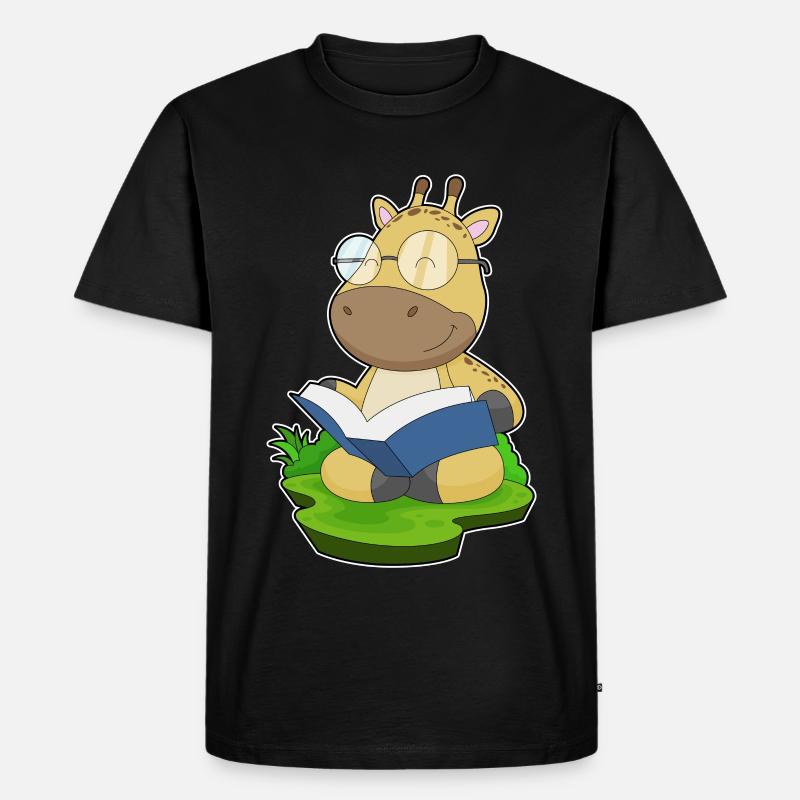 Giraffe Nerd Buch - Männer Premium Bio T-Shirt - Schwarz