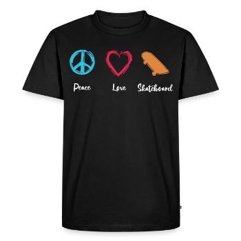 Planche à roulettes Peace Love - T-shirt Premium bio Homme - noir - Devant - Nico (187cm)