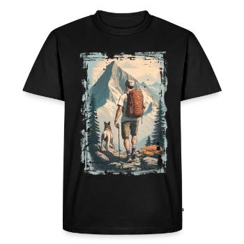 Hikers in the mountains with a dog | Illustration - Men's Premium Organic T-Shirt - black - Front - Nico (187cm)