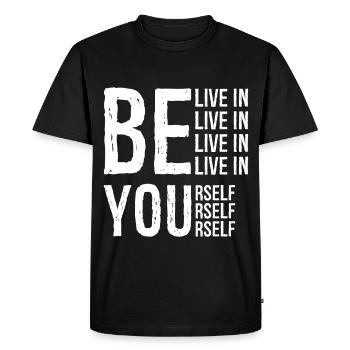 Saying: Believe in yourself - Belive in yourself - Men's Premium Organic T-Shirt - black - Front - Nico (187cm)