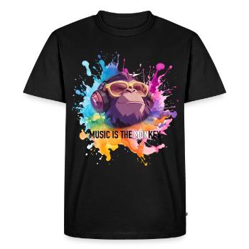 Music is the monkey pun - Men's Premium Organic T-Shirt - black - Front - Nico (187cm)