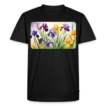 Iris Romantiques - Aquarelles - T-shirt Premium bio Homme - noir - Devant - Nico (187cm)
