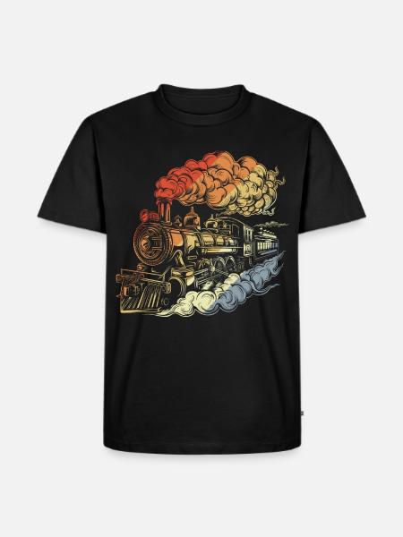 Retro Dampflokomotive - Männer Premium Bio T-Shirt - Schwarz