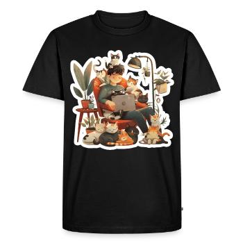 Les chats adorent les propriétaires de chats dans le bureau à domicile du soir - T-shirt Premium bio Homme - noir - Devant - Nico (187cm)
