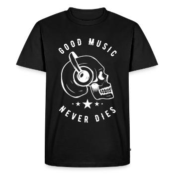 Crâne avec casque La musique ne meurt jamais - T-shirt Premium bio Homme - noir - Devant - Nico (187cm)
