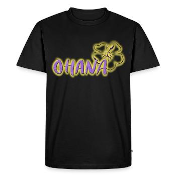Ohana Hibiscus Flowers Neon Purple Logo - Men's Premium Organic T-Shirt - black - Front - Nico (187cm)