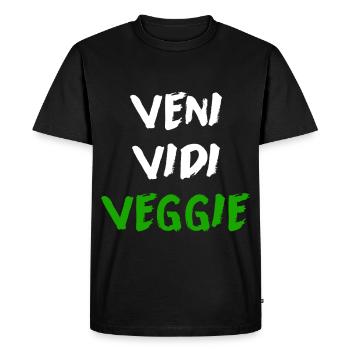 Veni Vidi Veggie Funny Vegetarian Slogan Shirt - Men's Premium Organic T-Shirt - black - Front - Nico (187cm)