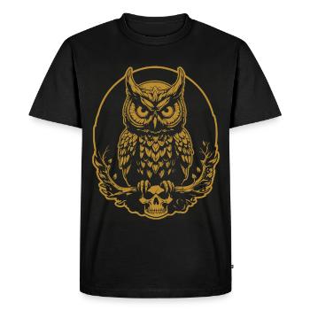 Mystic Owl Sitting on a Skull - Men's Premium Organic T-Shirt - black - Front - Nico (187cm)