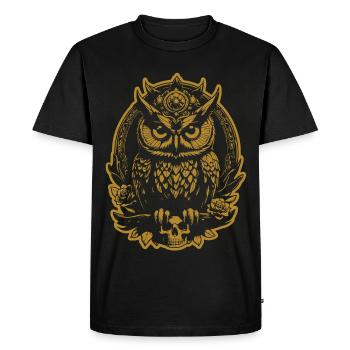 Mystic Owl Sitting on a Skull - Men's Premium Organic T-Shirt - black - Front - Nico (187cm)