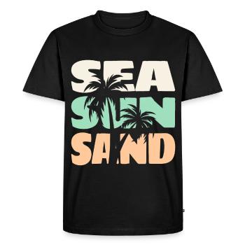 Mer Soleil Sable Plage Palmiers Ambiance d’été T-shirt - T-shirt Premium bio Homme - noir - Devant - Nico (187cm)