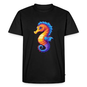 Hippocampe Coloré Kawaii Dessin Animé Animal Marin - T-shirt Premium bio Homme - noir - Devant - Nico (187cm)