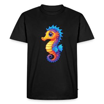 Hippocampe pygmée Coloré Kawaii Dessin animé Animal marin - T-shirt Premium bio Homme - noir - Devant - Nico (187cm)