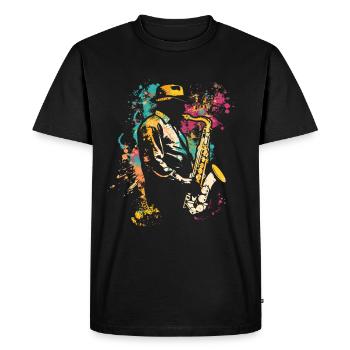 Saxophoniste street art - T-shirt Premium bio Homme - noir - Devant - Nico (187cm)