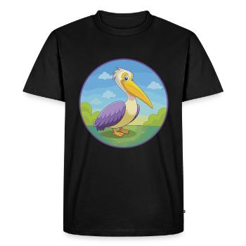 Pélican mignon Kawaii dessin animé Clipart Animal de compagnie - T-shirt Premium bio Homme - noir - Devant - Nico (187cm)