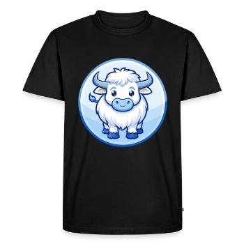 Yak Bleu Mignon Kawaii Dessin animé Personnage Clipart Animal de compagnie - T-shirt Premium bio Homme - noir - Devant - Nico (187cm)
